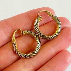 Vintage Twisted Gold Tone Black Enamel Hoop Clip On Earrings LH Segal California